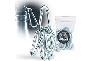 GENÉRICO HISPAVIR | Pack 6, 12, 50 o 100 uds | 5x50, 6x60, 8x80 | Mosquetones Pequeños Rapidos | Acero Cincado Antioxido | Cierre Resorte | Mosqueton para Llaveros, Camping, Pesca, Mochilas, Gimnasio...