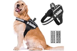 WENDISI Reflective Dog Harness, Anti-Slip No Pull Dog Vest Harness with 8Pcs Dog Patches, Adjustable In Training Service Pet Harness for All Breeds, 3 Ring No-Choke Pet Oxford Vest for Small Medium Large Dogs