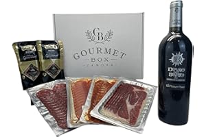 Cesta Gourmet para regalar Vino Dominio del Bendito,Lote de Ibéricos loncheados,Gourmet Box ZAMORA-Jamón,Lomo,Chorizo,Salchichón (Pack 400gr. Dominio)
