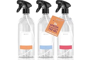 Lavandola 3x Sprühflasche 750ml mit Etiketten - Gleichmäßiges & feines Sprühbild, dichte & auslaufsichere Polyethylen-Sprühflasche für Pflanzen, Autopflege & mehr - 3x Set, LV-S-SF-750