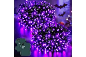 Dalugo 2 stycken ljusslinga violett, 5 m 50 LED-kabel grön med 6 h timer, IP65 vattentätt batteri för inomhus- och utomhusdek