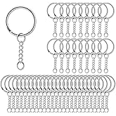 AiQInu 100 Pieces 25 mm Key Rings with Chain, Rings for Key Rings with Open Rings, Key Rings for Organizing Keys, Crafts Orna