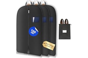 HELI MIAO 3 x wysokiej jakości worki na ubrania w zestawie – 1 x worek na buty – 100 x 60 cm – 120 GSM – worki na ubrania z zamkiem błyskawicznym – oddychająca torba na ubrania do podróży i przechowywania –