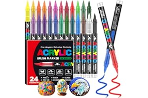 Funnasting 24 Farben Acrylstifte, Weiche Pinselspitze Acrylmarker, Acrylstifte Set für Steine Wasserfest, Färbung, Glas, Stoff, Ei und DIY-Handwerk
