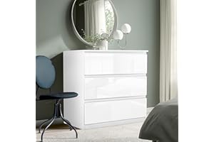 Blisswood High Gloss Chest of Drawer, 3 Drawer Bedroom Chest of Drawer Bedside Table Cabinet for Bedroom Living room Furniture (White, 40D x 70W x 77H cm 3 Drawers)