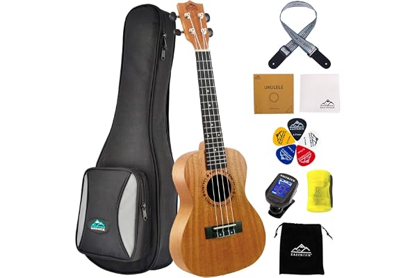 Eastrock Concert Ukulélé pour Débutants Adulte, 23'' Hawaïen Yukulele D’Acajou, Concert Ukulele avec housse, Ukulélé Kit avec Aquila Cordes Accordeur Médiator Sangle(23'' Acajou)