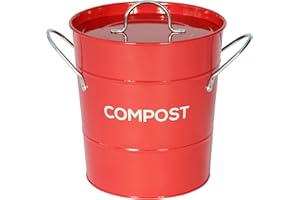 THE CADDY COMPANY Red Metal Kitchen Compost Caddy - Composting Bin for Food Waste Recycling with guide to composting