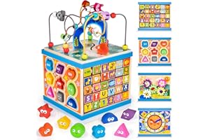 Atoylink Cubo Actividades Bebe Juguetes Montessori 1 Años 6 IN 1 Centro de Actividades de Madera Laberinto, Engranajes y Bloques Juego Educativo Montessori Regalo para Bebe 1 2 3 Años
