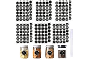 AILUYA 288 etiquetas autoadhesivas para especias, redondas, para tarros de especias, resistentes al agua, con 1 lápiz para tarros de especias de cocina, mermeladas, botellas, color negro, 35 x 35 mm