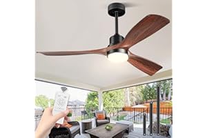 Forrovenco Deckenventilator mit Beleuchtung und Fernbedienung, Leise DC Motor, 132 cm/52 Zoll, 3 Holz Flügeln, Timer, 6 Geschwindigkeiten, ETL-gelistet, Sommer Winterbetrieb für Schlafzimmer