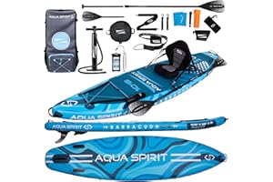 Aqua Spirit SUP Aufblasbares Stand-Up Paddle Board 2024 | 320x81x15cm | Kompletter Kajak-Umbausatz mit Paddel, Rucksack, Pumpe und weiterem Zubehör | Erwachsene Anfänger/Experten | 2 Jahre Garantie