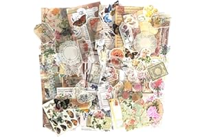 FASBET 260pcs Vintage Scrapbooking Stickers Vintage Stickers Retro - Flower and Butterfly