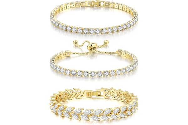 GEMOSA 3 st tennisarmband set Marquise kubisk zirkon CZ diamant läckert justerbart silverarmband för kvinnor brudar stapelbara mode smycken bröllop bal present