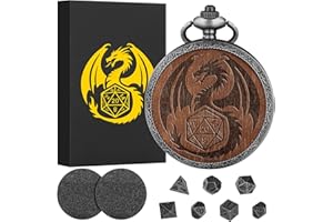 KELLER & WEBER Set di Dadi Mini DND con Custodia per Orologio da Tasca Inciso, 7 pezzi di Dadi Poliedrici D&D in Metallo, Regalo di DND con Scatola Regalo, Accessori per Giochi da Tavolo di Ruolo, Argento Scuro