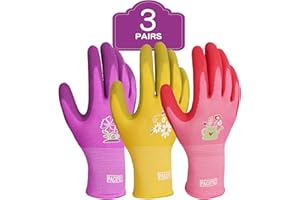 PACIFIC PPE Pacific 3 Pairs of Women's Gardening Gloves, Latex Coated Gardening Gloves, Breathable, Medium Size, Fits Most, Purple, Yellow, Red