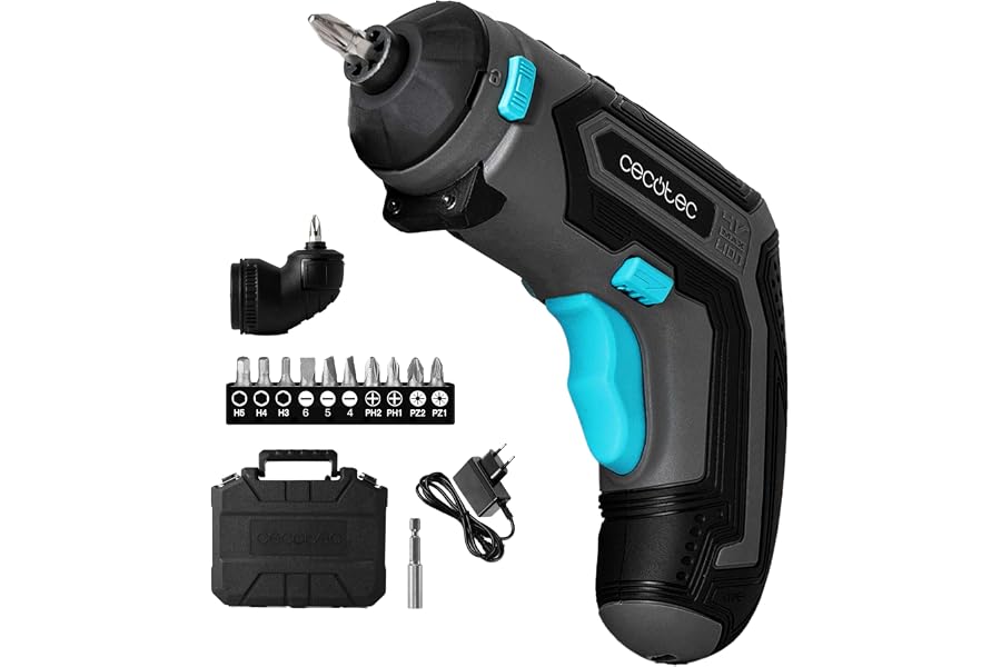 Cecotec Atornillador Eléctrico a Batería con Accesorio Ángulo 90º PowerGyro 3500 Angle Set. Batería de 4 V y 1.500 mAh,
