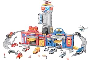 W'TOY Grande stazione di Emergenza con Suoni e Luci - Pompieri e Polizia - Suoni e Luci - Megafono - 2 Modellini auto die-cast incluse - Dimensioni 75 x H 39 x 30 cm - Globo Giocattoli - WToy 42189