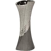 GILDE Deko-Vase Newtown - 65cm Hohe Keramikvase, Matt Grau Mit Silber-Applikation, Für Pampasgras & Trockenblumen