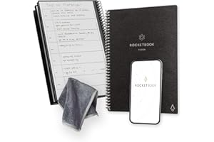 Rocketbook Fusion - Planificador de productividad reutilizable sin fecha, 15 cm x 22,4 cm, color negro, objetivos, calendario mensual y semanal, lista de tareas diarias, páginas rayadas y punteadas