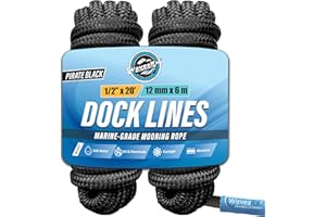 WavesRx Cime di attracco di alta qualità da 1/2 "x 20" (2 pezzi) per barche e pontoni | corde per barche in nylon doppio intrecciato per attracco con anello | linee di bacino marino | Linea di bacino