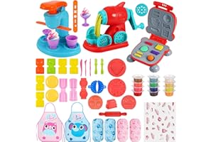 YIMOMOYI Putty Dough zestaw dla dzieci, 56-częściowy zestaw glinianych akcesoriów do produkcji hamburgerów, pizzy, makaronu i narzędzi do modelowania z 12 garnkami