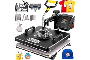 VEVOR Pressa di Calore 8 in 1 Pressa a Caldo 38x38 cm, Pressa a Trasferimento Termico 15x15 Pollici T-Shirt Pressa Macchina Sublimazione Mulitifuctional per Cappelli, Berretti, T-Shirt, Tazze, Piatti