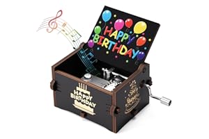 Qzakce Spieluhr Hölzerne Mini Handkurbel Spieluhren Antike Geschnitzte Musik Box Holz für Geburtstagsfeier Musikalisches Geschenk, Happy Birthday