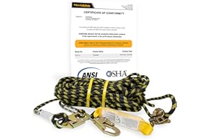 KwikSafety (Charlotte, NC Tsunami (Premium Braided Rope) Vertical Lifeline ANSI OSHA Rope Grab Snap Hook Shock Absorber Fall Protection Line Kit Restraint System Roofing Safety Equipment | 25 FT.