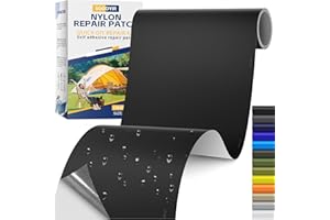 Sgooyir Imperméable Nylon Patch de Réparation Noir, Tissu Autocollant Reparation, Patchs de Réparation en Nylon pour Tente, Doudoune, Sac de Couchagev 15x160cm