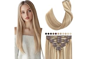 Elailite Extension Capelli Veri Clip Volumizzante 50cm (150g) 12#/613# Marrone Chiaro/Bleach Biondo 8 Fasce Separate 100% Remy Human Hair