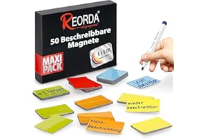 ‎REORDA Reorda® Magnetstreifen beschreibbar - 50 Stück wiederbeschreibbar – 6 x 4 cm (Bunt) - Beschreibbare Magnete für Whiteboard, Kanban, Magnettafel oder als beschriftbare Magnete für den Kühlschrank
