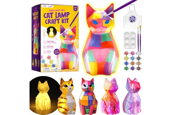 Kit de Peinture Lampe Chat 3D Veilleuse-Jeu Créatif et Activité Manuelle Enfant,Loisirs Créatifs et Bricolage,Jouet pour filles garçons-Kit d'Art Créatif-Idee Cadeau Fille 4 5 6 7 8 9 10 11 12 Ans