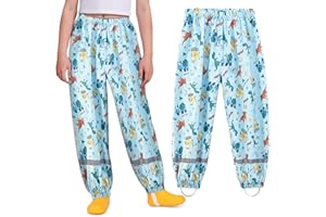 Domueay Pantaloni Impermeabili Bambini, Pioggia Leggero Non Imbottiti Pantalone Antipioggia Antivento con Riflettenti Stampa Animali Impermeabile Fango Pantaloni per Ragazzi Ragazze 1-10 Anni