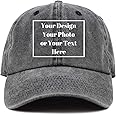 ZMvise Custom Your Picture Text Logo Unisex Vintage Washed Personalized Plain Adjustable Denim Hat Baseball Cap