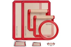 Tappetino Silicone Forno 5PCS, Sopito Carta Forno Riutilizzabile Antiaderente e Sicura per Gli Alimenti, Ideale Tappetino Microforato per Forno per Biscotti, Amaretti e Pasticcini, Rosso