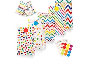 Leenou 40 Pezzi Sacchetti Regalo di Carta, Buste Regalo Sacchetti per Caramelle, Borsa da Festa con 93 adesivi, Sacchettini Compleanno Bambini per Confezionare Regali, Matrimoni, Festa, Natale