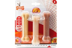 Nylabone Extreme Tough Dog Chew Toy Bones, Peanut Butter, Chicken, Bacon Flavoured, 3-Piece, Small, For Dogs Up To 11 kg
