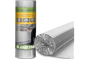 BLOSTM Foil Insulation Roll 5m x 60cm - Radiator Reflector Panels for Floor, Ceiling, Roof, Wall Insulation - 3-in-1 Reflective Foil Insulation Roll - Heat & Vapour Barrier Saves Energy