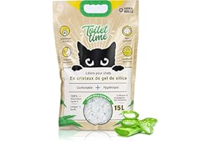 Animal House Toilet Time - Litière en Cristal de Silicium pour Chats 15 L - Antistatique et sûre - sans poussière - Ultra absorbante - Retient Les odeurs 6,2-6,4 kg (Aloe, 15 L)