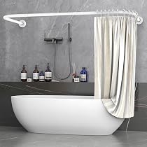 Asta per tenda da doccia ad angolo regolabile a forma di L, asta curva estensibile senza foratura, asta per tenda da doccia angolare in acciaio inox per bagno (dimensioni: 178 cm