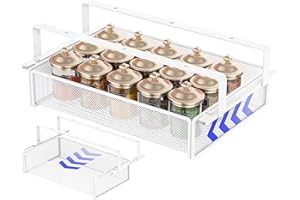 ENONCI Cesta de Almacenamiento Debajo del Estante, Cajón Colgante Bajo Armario, Cesta Metálica de Malla Organizadora para Cocina, Oficina, Armarios, Almacenaje en Armarios, Blanco