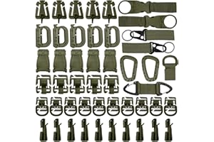 Eagool 42 Pz Tactical Gear Clip Molle Webbing Allegati per Tattico Zaino Vest Molle Chiave Anello D-Ring Bloccaggio Acqua Tubo Clip Web Dominator Fibbia con Elastico Stringa