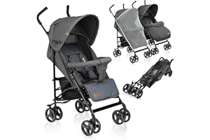 LIONELO Elia Buggy Small Folding Pushchair up to 15 kg, Back and Footrest Adjustment Rear Wheel Brake, Mosquito Net, Leg Warmer, Shopping Basket