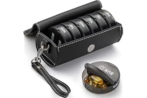 MOSSIME Organizer na tabletki tygodniowe 2 razy w dzień, AM PM duże codzienne pudełko na tabletki z etui ze skóry PU na podróż, okrągły organizer na leki, 7-dniowy pojemnik na tabletki na witaminy olejki rybne suplement