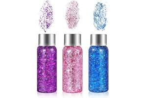 GOTANC Glitter Corpo, 3 Colori Glitter Body Gel, Glitter Gel Viso per Unghie, Occhi, Labbra, Capelli, Corpo, Chunky Glitter Gel per Musica, Festival, Feste in Maschera, Halloween Party