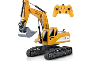 FUYLEY Jouet Pelleteuse Télécommandé, 2,4 GHz RC pour Garçons âgés de 3, 4, 5, 6, 7, 8 Ans, Camion Pelleteuse 1:24 pour Garçon avec Pelle en Métal, Lumières et Sons, Rotation à 680°