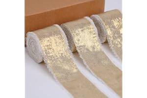 BYZANDQI Metaliczna wstążka szyfonowa 3,8 cm x 15 m, złota wstążka, jedwabna, ręcznie robiona, postrzępiona wstążka do pakowania prezentów, baby shower, wesele, dekoracja świąteczna (kolor szampański)