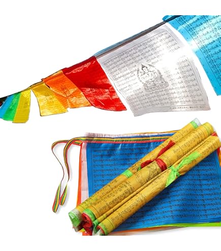 2 Chaînes Drapeaux De Prière Tibétains 7m - 40 Fanions Bouddhistes Polyester, Décoration Extérieure Colorée