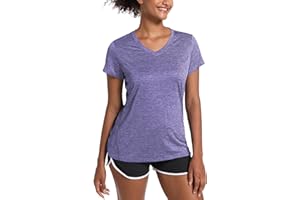 MAGCOMSEN Damen Sport Shirts Kurzarm Atmungsaktiv Jogging Shirts V-Ausschnitt Polyester Trainingsshirt Sommer T-Shirt Leichte Fitness Shirt für Yoga