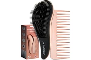 ‎LILY ENGLAND Haarbürste ohne Ziepen und Lockenkamm Set - Roségold Entwirrbürste und Kamm für Locken, Glattes, Dickes, Dünnes Haar - Die Perfekte Detangler Bürste und Kamm für Frauen und Kinder von Lily England